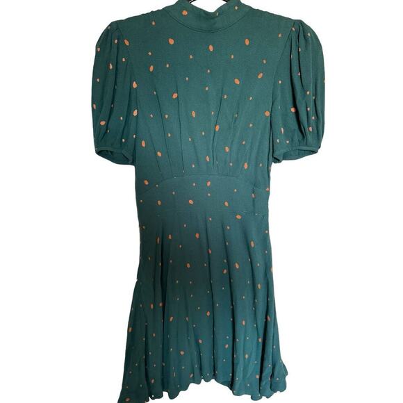 Free People NWT Abbie Fit and Flare Mini Dress In Teal & Orange Dots Size 0 - Picture 3 of 12